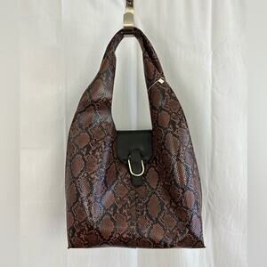 NWT Isabelle Vegan Leather Snake Skin Shoulder Bag in Brown
